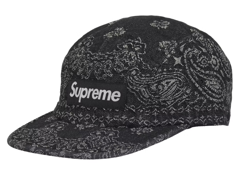 Supreme Bandana Jacquard Denim Camp Cap Black
