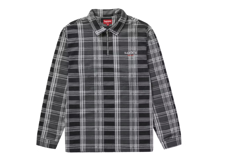 Supreme Plaid Zip Up L/S Polo Black