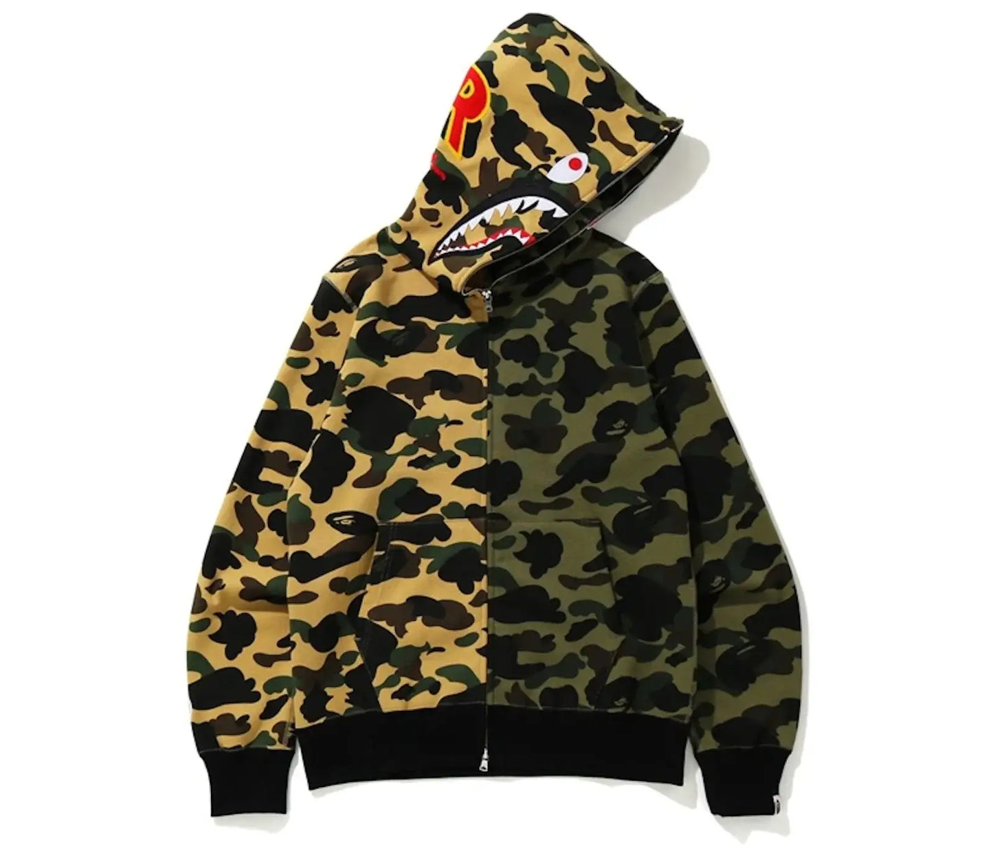 BAPE 1st Camo Half Shark Full Zip Hoodie Green/Yellow