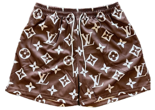 LV Print Shorts Brown