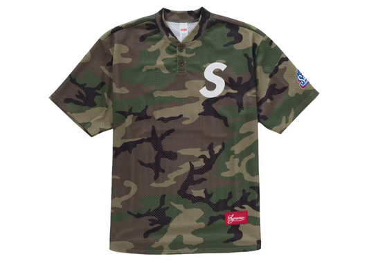 Supreme S Logo Baseball Henley Woodland Camo