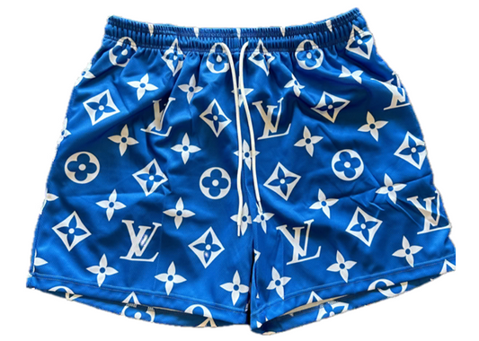 LV Print Shorts Blue