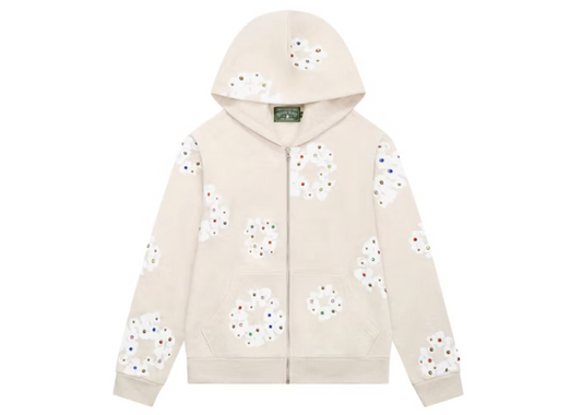 Denim Tears Rhinestone Cotton Wreath Zip Hoodie Oatmeal