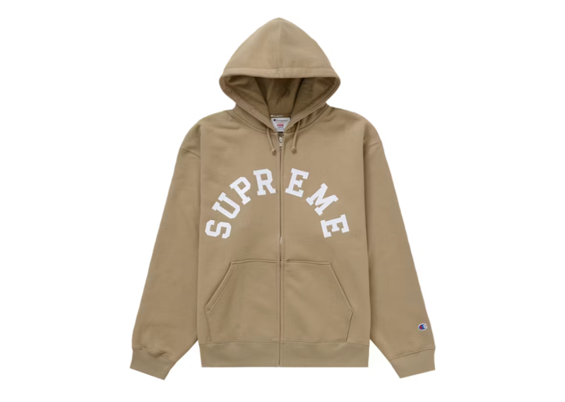 Supreme Champion Zip Up Hooded Sweatshirt Tan