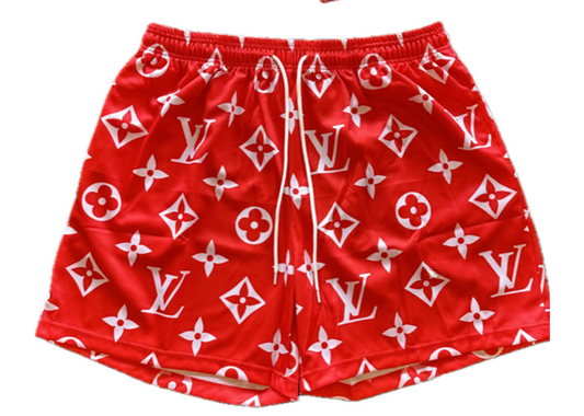 LV Print Shorts Red