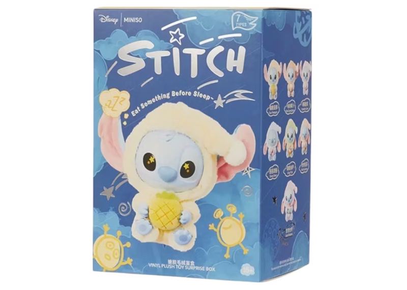 Miniso Top Toy Disney Stitch Eating Something Before Sleep Plush Keychain Single Blind Box