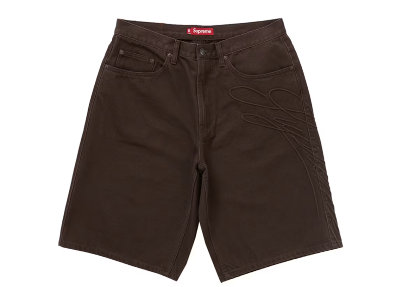 Supreme Script Baggy Denim Short Brown