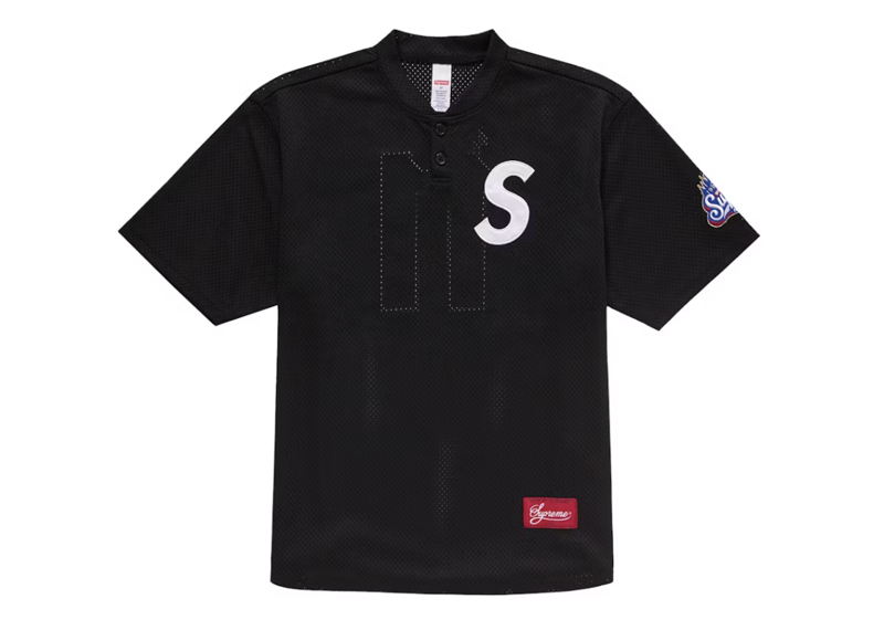 Supreme S Logo Baseball Henley Black