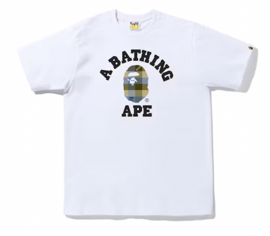 BAPE Block Check College Tee // White/Beige