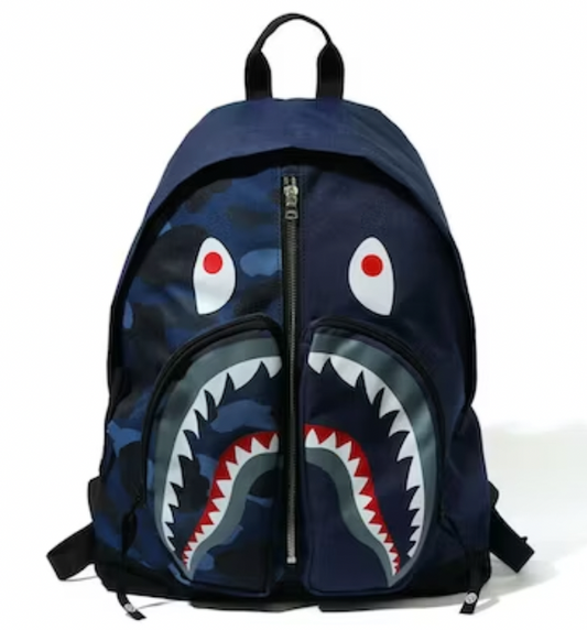 BAPE Color Camo Shark Day Pack Backpack // Navy