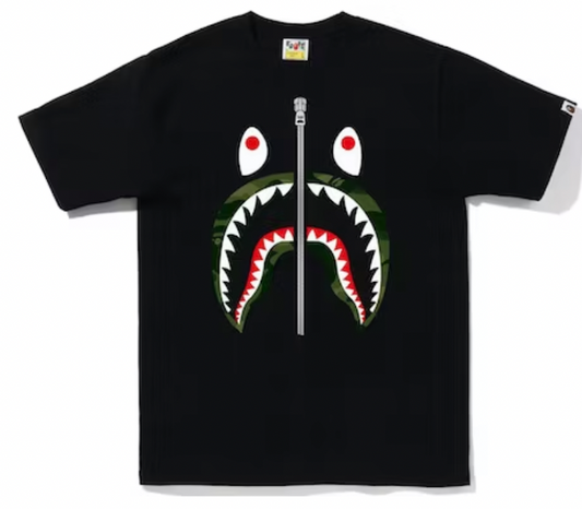 BAPE Color Camo Silver Zip Shark Tee //Black/Green