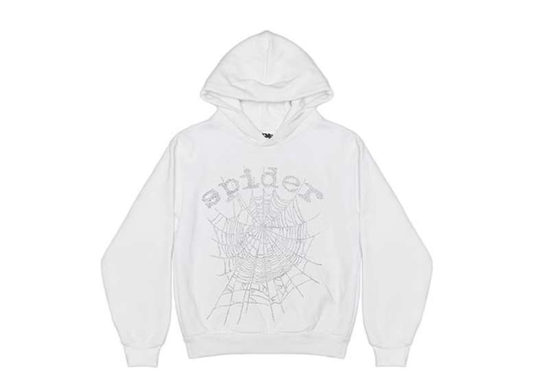 Sp5der OG Rhinestone Logo Hoodie White