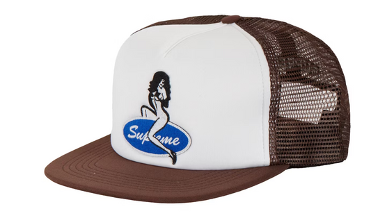 Supreme Pin Up Mesh Back 5-Panel Hat White/Brown