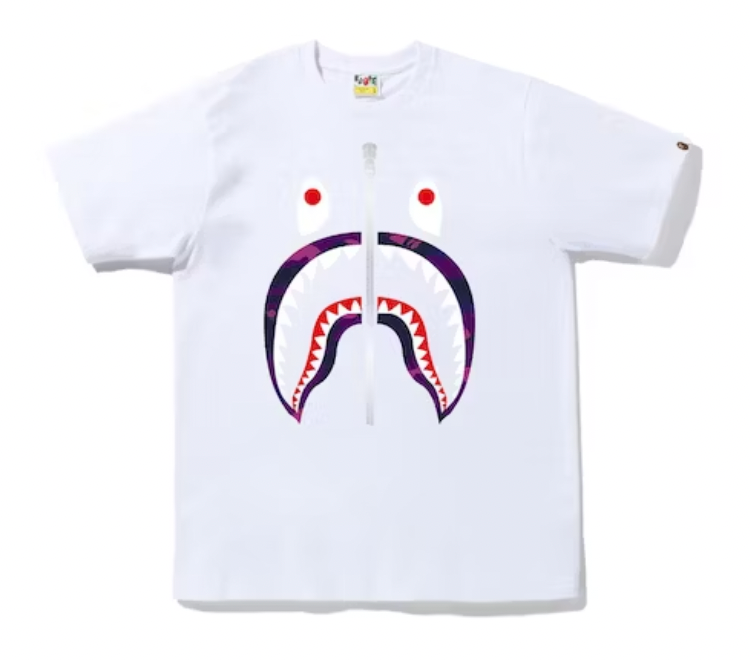 BAPE Color Camo Silver Zip Shark Tee // White/Purple