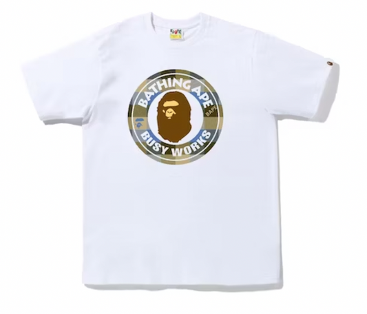 BAPE Block Check Busy Works Tee // White/Beige