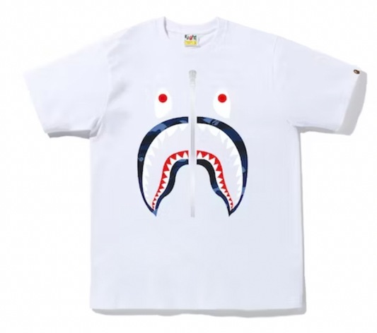 BAPE Color Camo Silver Zip Shark Tee // White/Navy