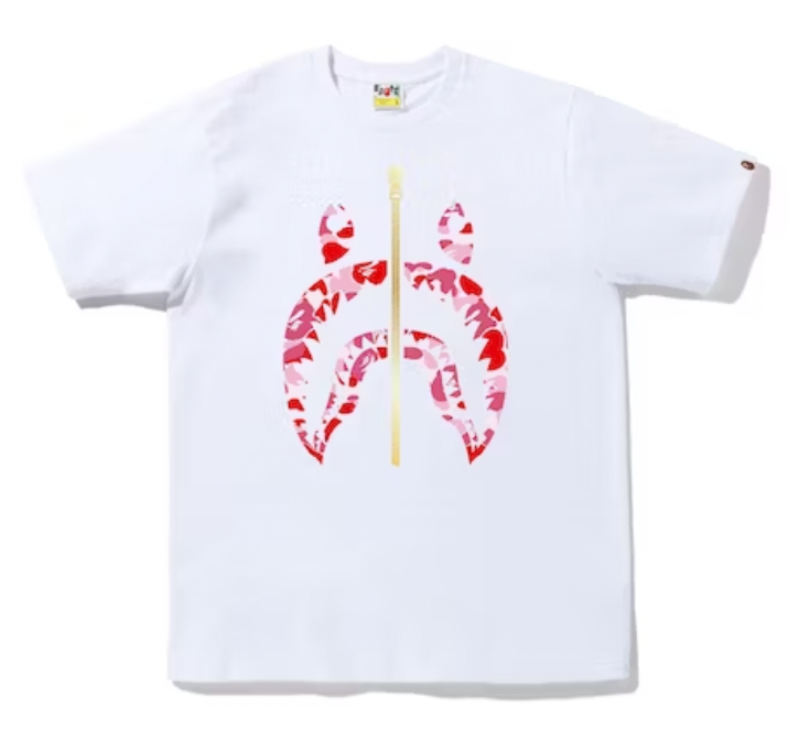 BAPE ABC Camo Gold Zip Shark Tee // White/Pink