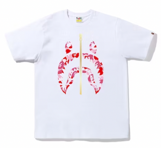 BAPE ABC Camo Gold Zip Shark Tee // White/Pink